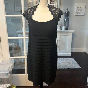 Xscape Black Lace Shoulder Midi Dress